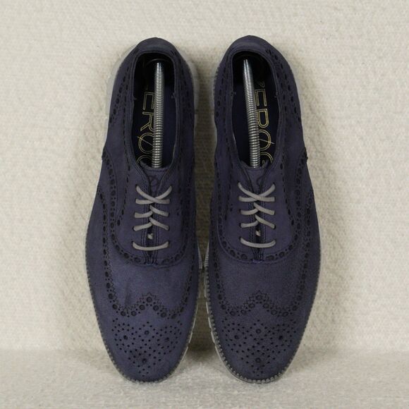 Cole Haan ZEROGRAND Wingtip Suede Oxford Shoes Mens 10.5 Blue Lace-Up Leather - Picture 3 of 13
